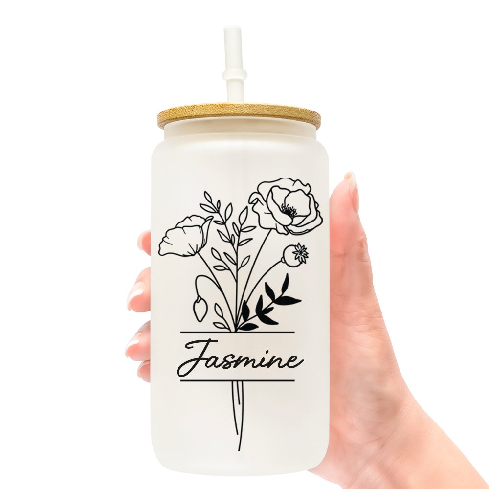 Custom Birth Month Flower Glass Libbey Sipper Cup - Embedded Designz