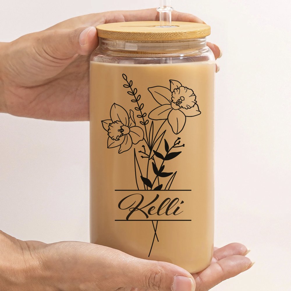 Custom Birth Month Flower Glass Libbey Sipper Cup - Embedded Designz