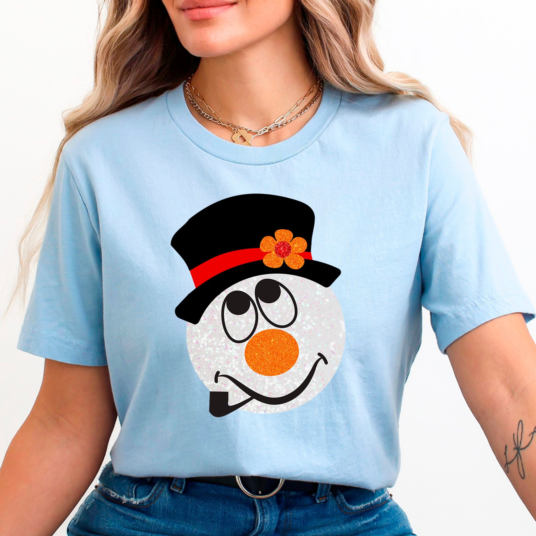 Sparkly Snowman Premium T-Shirt - Embedded Designz