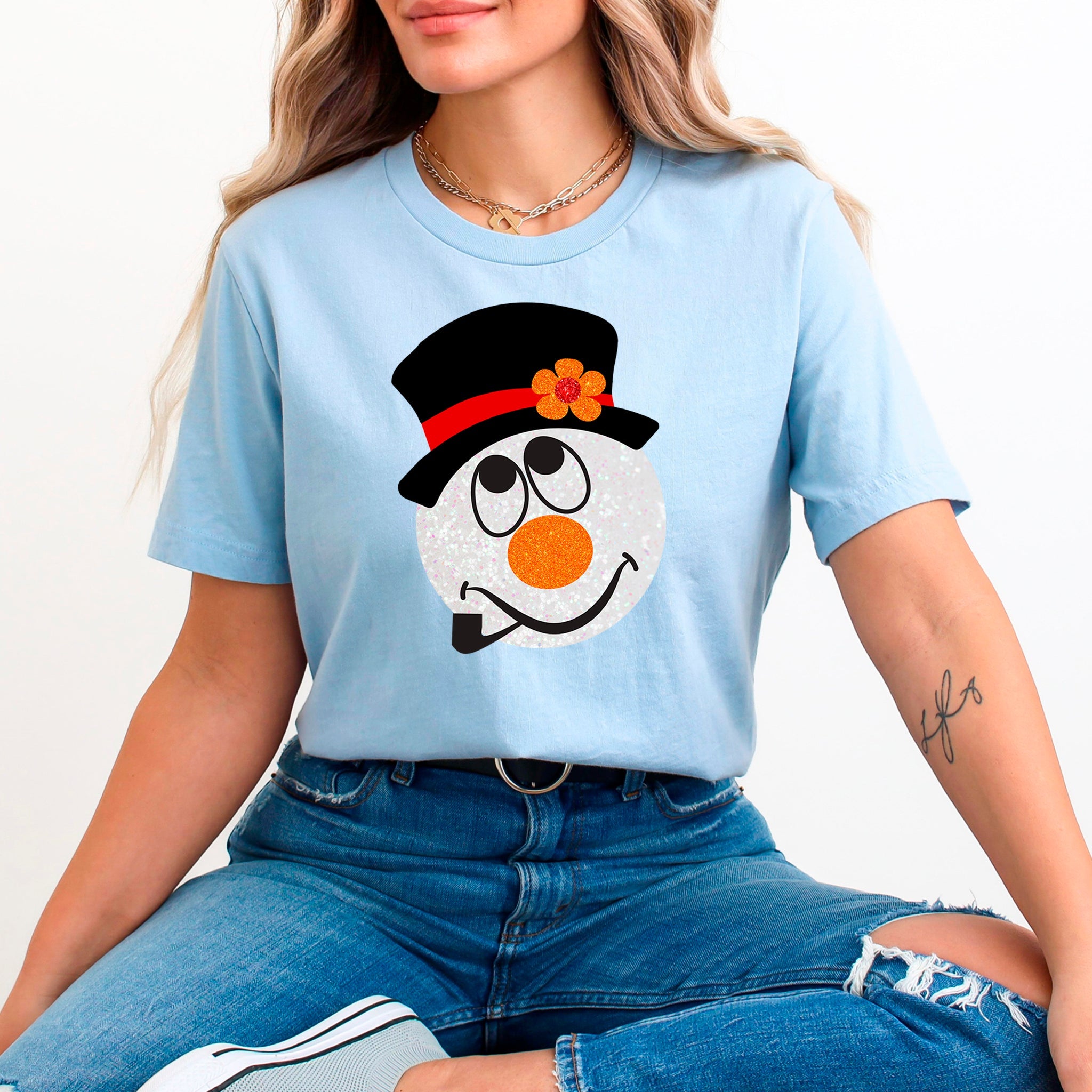 Sparkly Snowman Premium T-Shirt - Embedded Designz