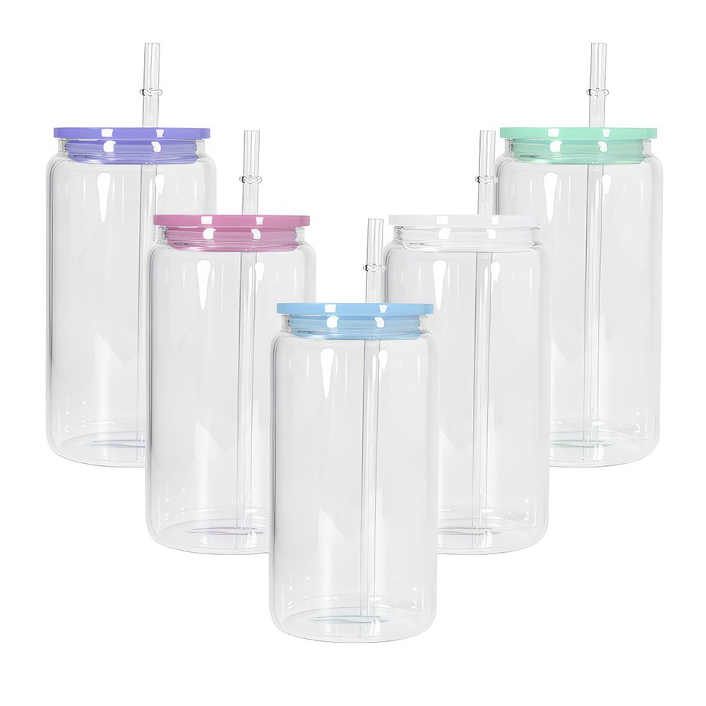 16oz Libbey Glass Can Plastic Colored Lids - Embedded Designz
