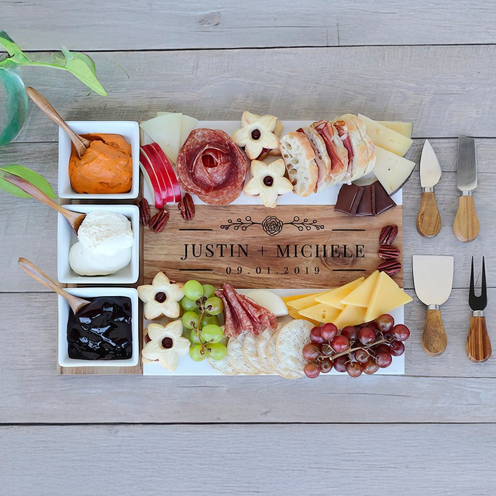 Personalized Acacia Wood & Marble Charcuterie Board Set - Embedded Designz