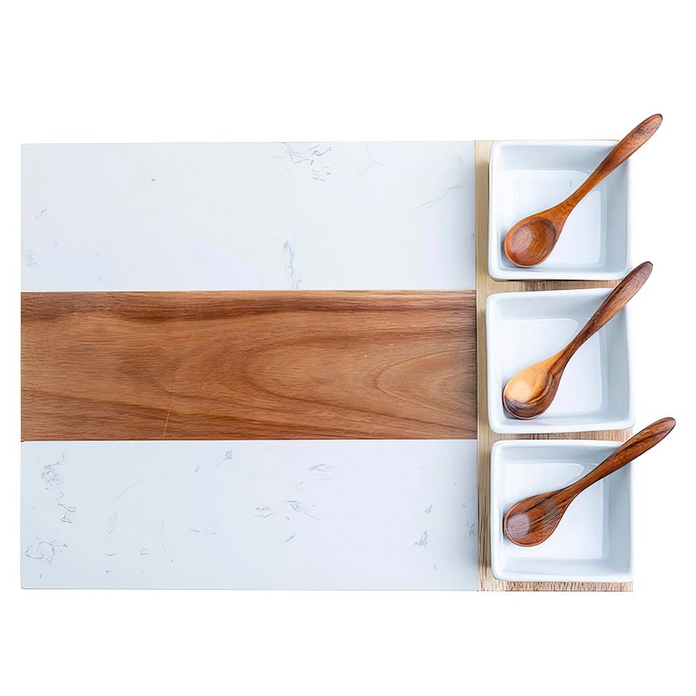 Personalized Acacia Wood & Marble Charcuterie Board Set - Embedded Designz