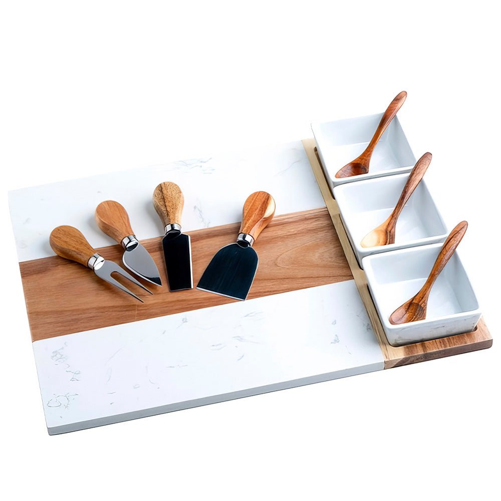 Personalized Acacia Wood & Marble Charcuterie Board Set - Embedded Designz