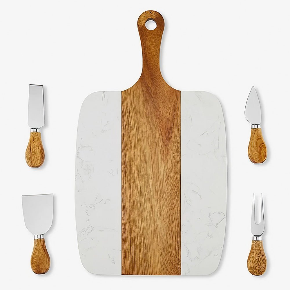 Personalized Acacia Wood & Marble Serving Board Set - Embedded Designz