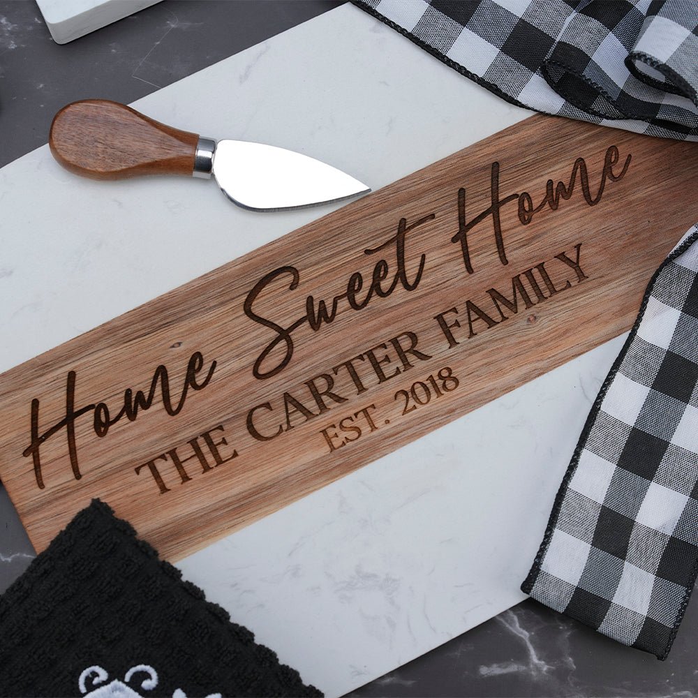 Personalized Acacia Wood & Marble Serving Board Set - Embedded Designz