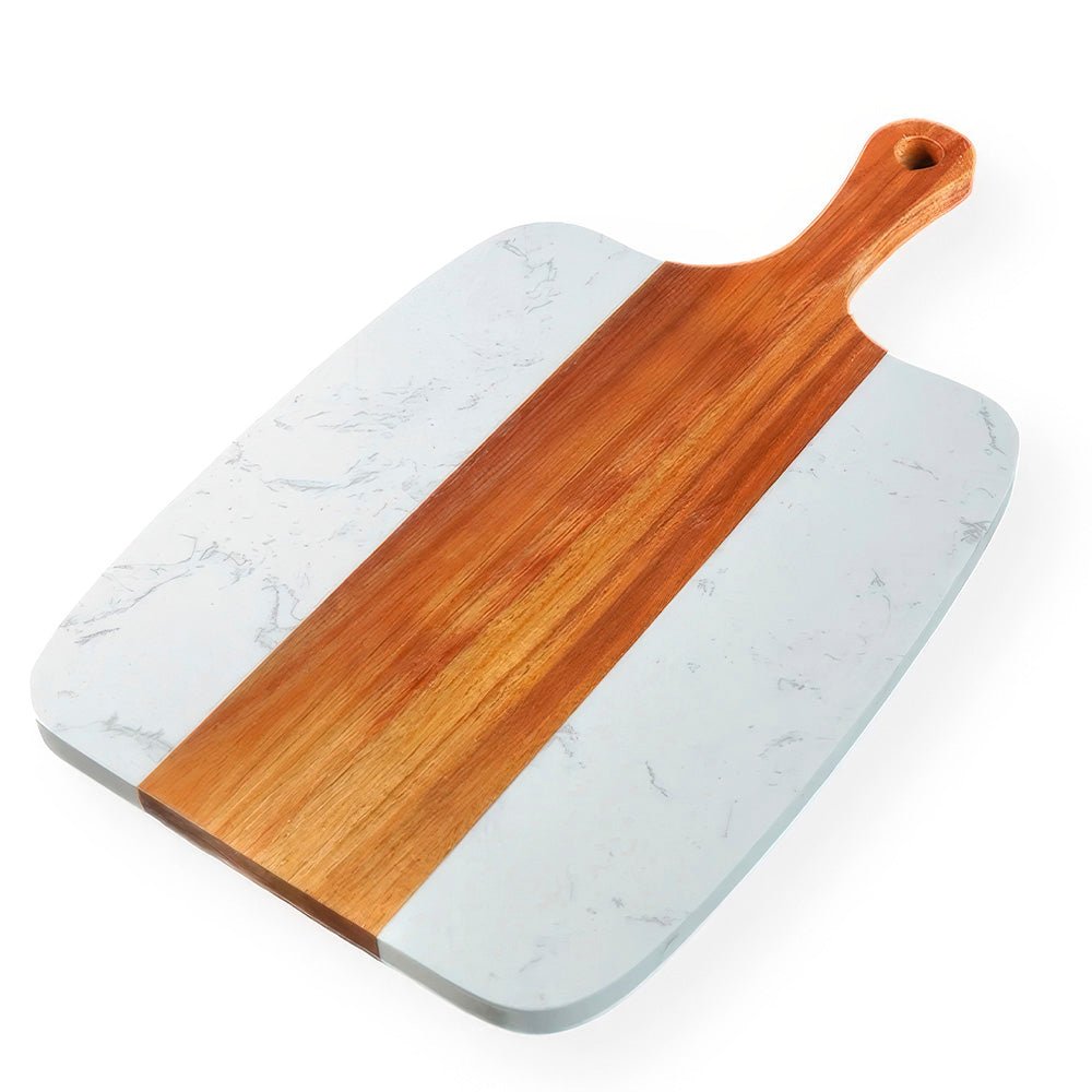 Personalized Acacia Wood & Marble Serving Board Set - Embedded Designz